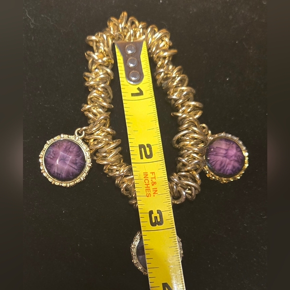 Gold Color Bracelet w/ Purple Charms - Picture 3 of 4
